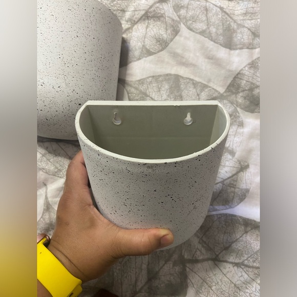 LA JOLIE MUSE 2PC. Set White Dot HALF-MOON Cut Wall Mount Hanging Planter Pot - Picture 2 of 6